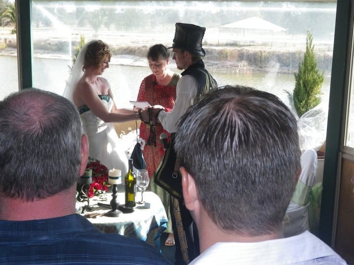A sword and broomstick wedding. Golden Ponds Function Centre, Baldivis, Western Australia. April 2011.