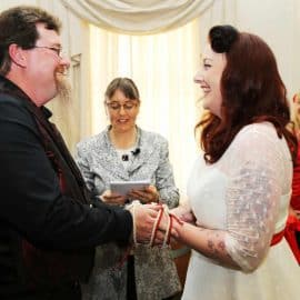Couple make their wedding promises at a ceremony with Ishara de Garis as marriage celebrant